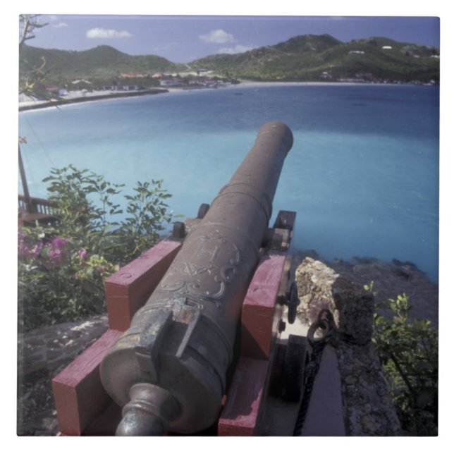 CARIBBEAN, St. Barts, Connon in die Bucht von Fliese (Vorderseite)