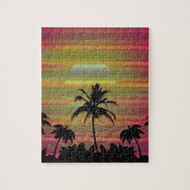 Caribbean Sunset Vaporwave Ästhetische Retro 80er  Puzzle (Vertikal)