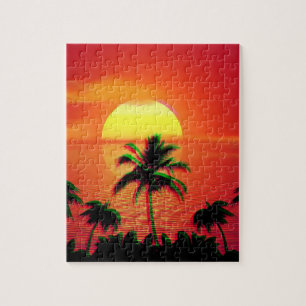 Caribbean Sunset Vaporwave Ästhetische Retro 80er  Puzzle
