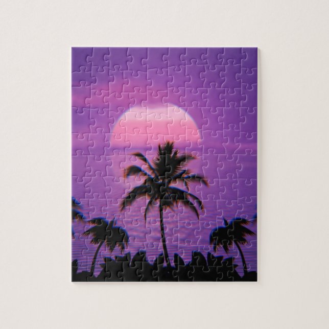 Caribbean Sunset Vaporwave Ästhetische Retro 80er  Puzzle (Vertikal)