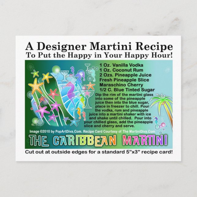 Caribbean Tropical Martini Rezept Card Postkarte (Vorderseite)