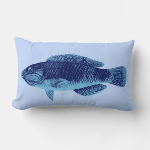 Caribbean Tropical Reef Fisch, Marine auf Light Bl Lendenkissen