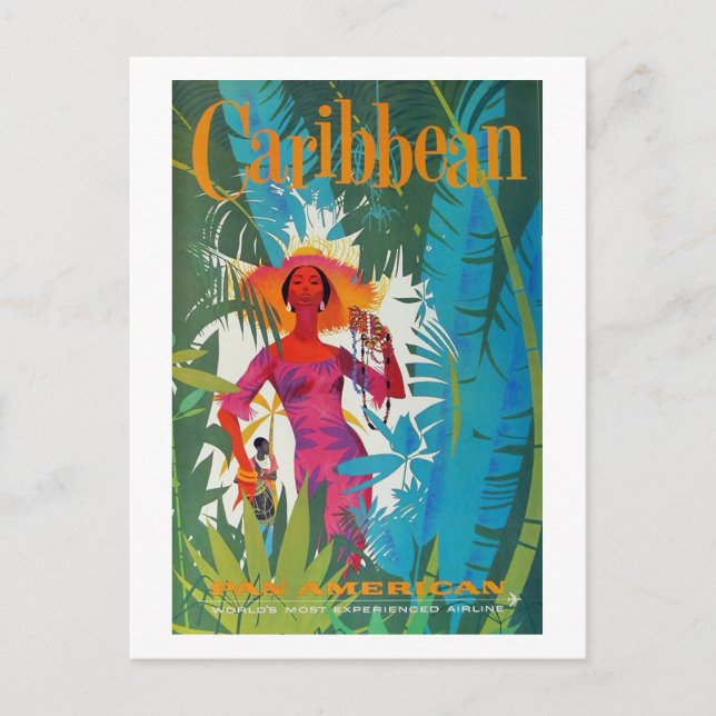Caribbean Vintage Travel Poster Postkarte (Vorderseite)