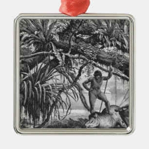 Caripuna amerikanischer Ureinwohner mit Tapir Silbernes Ornament