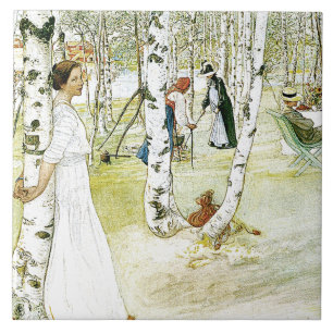 Carl Larsson-Aquarell-Familien-Malerei-Fliese Fliese