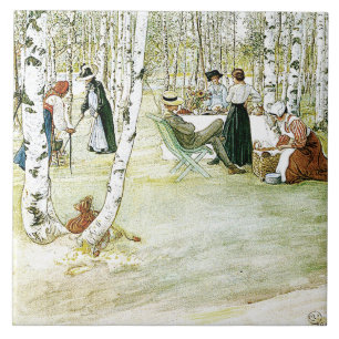 Carl Larsson-Aquarell-Familien-Malerei-Fliese Fliese