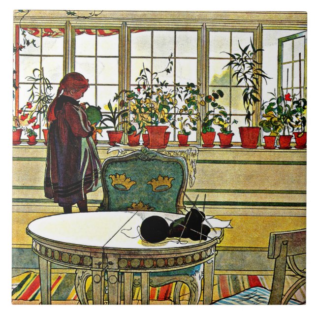 Carl Larsson - Blume auf einem Windows Fliese (Vorderseite)