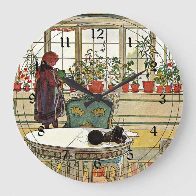 Carl Larsson - Blume über das Windows Große Wanduhr (Vorderseite)