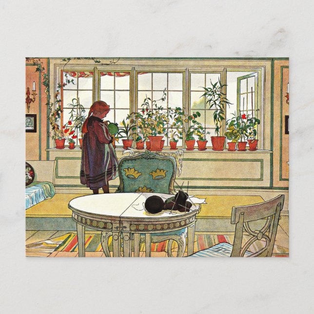 Carl Larsson - Blume über das Windows Postkarte (Vorderseite)