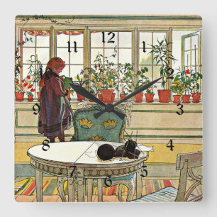 Carl Larsson - Blume über das Windows Quadratische Wanduhr