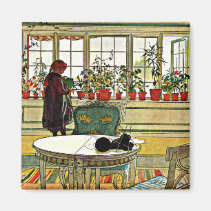 Carl Larsson - Blumen auf einem Fensterbrett Magnet