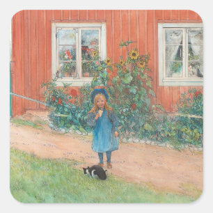 Carl Larsson - Brita mit einer Katze Quadratischer Aufkleber