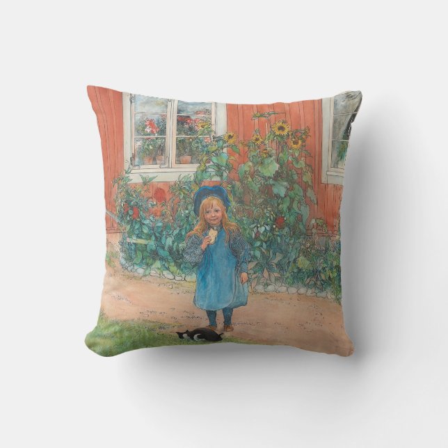 Carl Larsson - Brita mit Katze Kissen (Vorderseite)