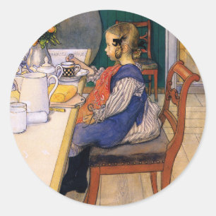 Carl Larsson Das elende Frühstück eines Langschläf Runder Aufkleber