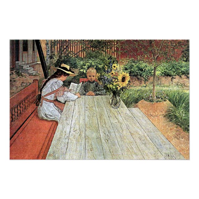 Carl Larsson - Die erste Lektion Poster (Vorderseite)