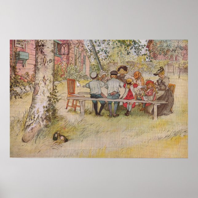 Carl Larsson Frühstück unter der großen Birke Poster (Vorne)