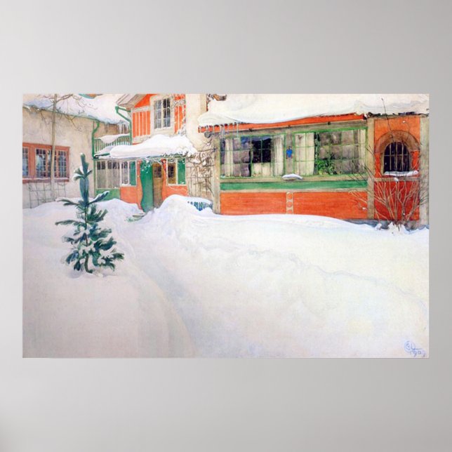 Carl Larsson Hütte in Snow Poster Fine Art Print (Vorne)