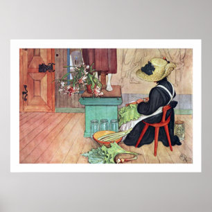 Carl Larsson Karin Peeling Rhubarb Fine Art Print Poster