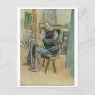 Carl Larsson malen mit seiner Tochter Postkarte