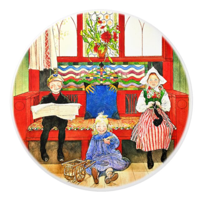 Carl Larsson - Papa, Mama, Child, Fine Art Keramikknauf (Vorderseite)