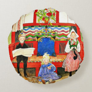 Carl Larsson - Papa, Mama, Child, Fine Art Rundes Kissen