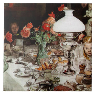 Carl Larsson - Um die Lampe Fliese