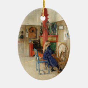 Carl Larsson Vintage-Spinnrad feine Kunst Keramikornament