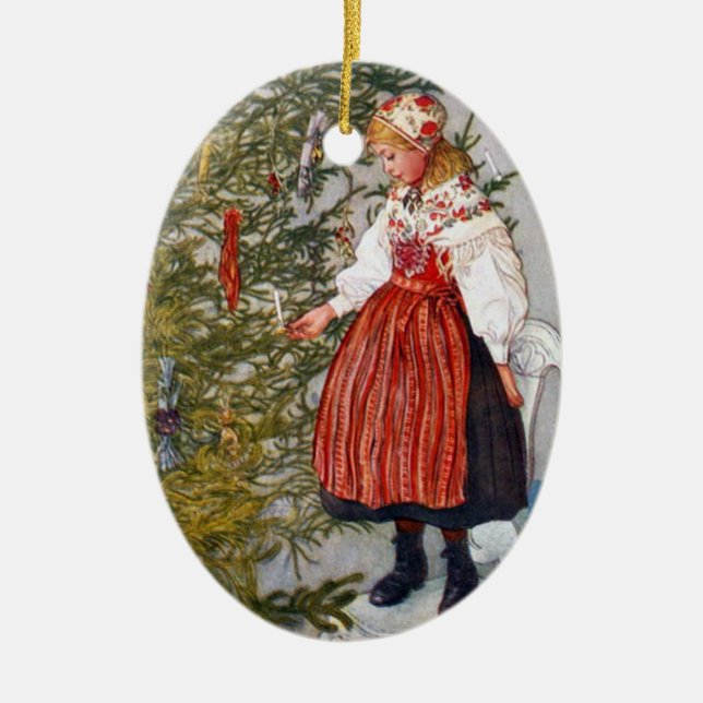 Carl Larsson-Weihnachtsbaum-Verzierungs-Oval Keramikornament (Vorne)