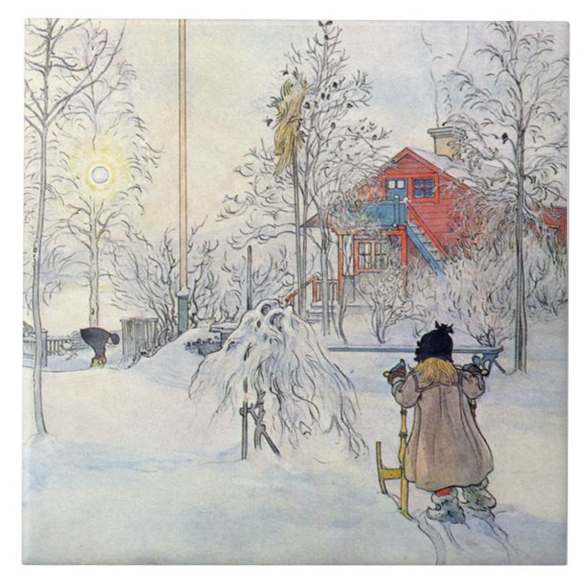 Carl Larsson-Winter-Schnee-Szenen-Kunst Fliese (Vorderseite)