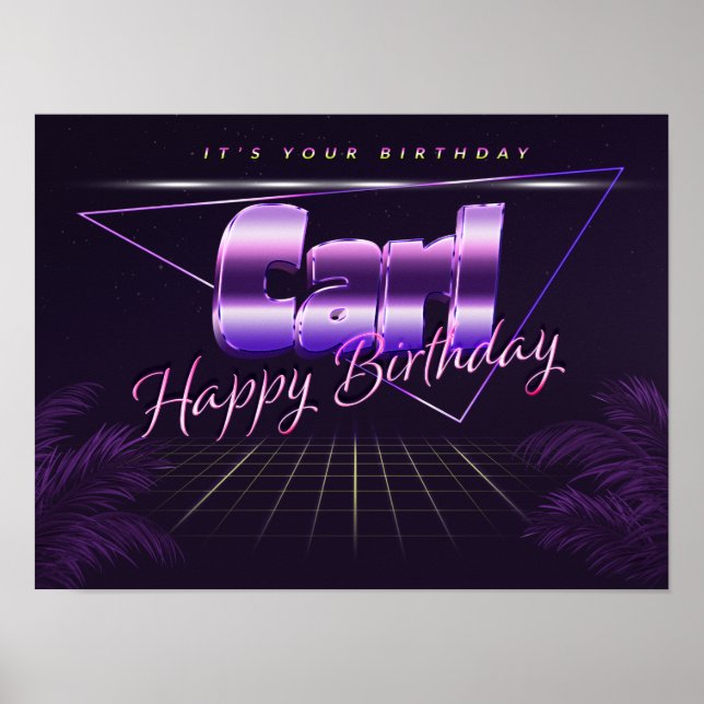 Carl Name Vorname lila retro Poster Geburtstag (Vorne)