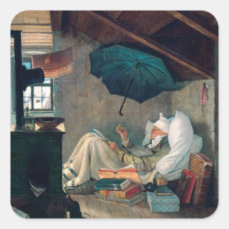 Carl Spitzweg - Der arme Poet - Deutsche Malerei Quadratischer Aufkleber