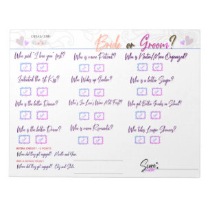 Carlas Brautparty-Spiel "Braut oder Groom?" Notizblock
