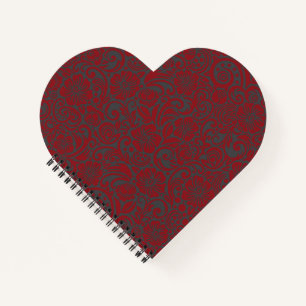 Carlet und Charcoal Floral Heart Notebook Notizbuch
