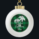 Carlsbad California Beach Palm Tree Green Kariert Keramik Kugel-Ornament<br><div class="desc">Carlsbad California Beach Palm Tree Green Karierte Ornament</div>