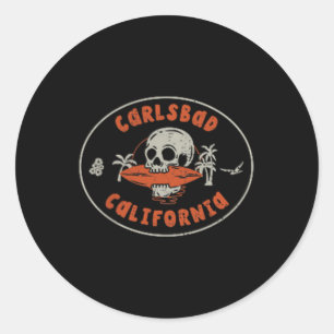 Carlsbad California Ca Skull Surf Tattoo Front &am Runder Aufkleber