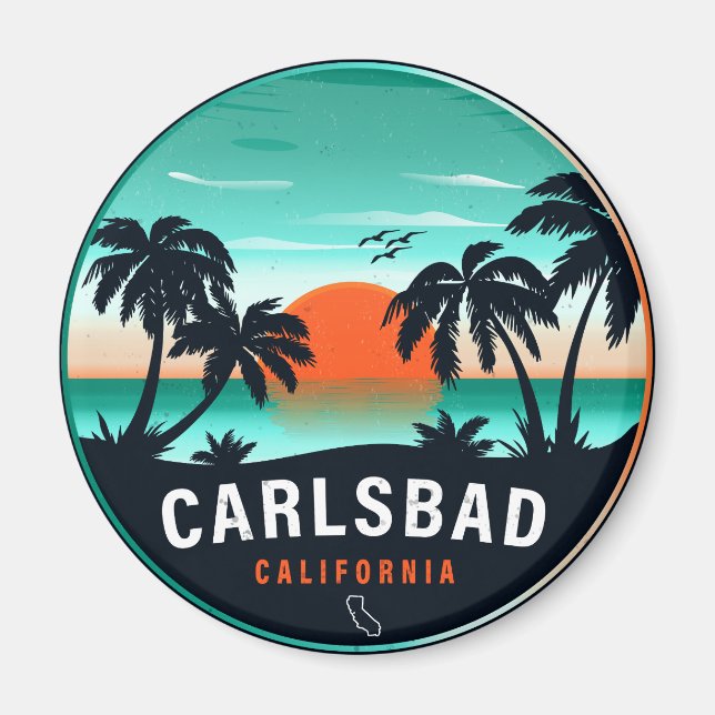 Carlsbad California Retro Sunset Souvenirs 80er Magnet (Vorne)