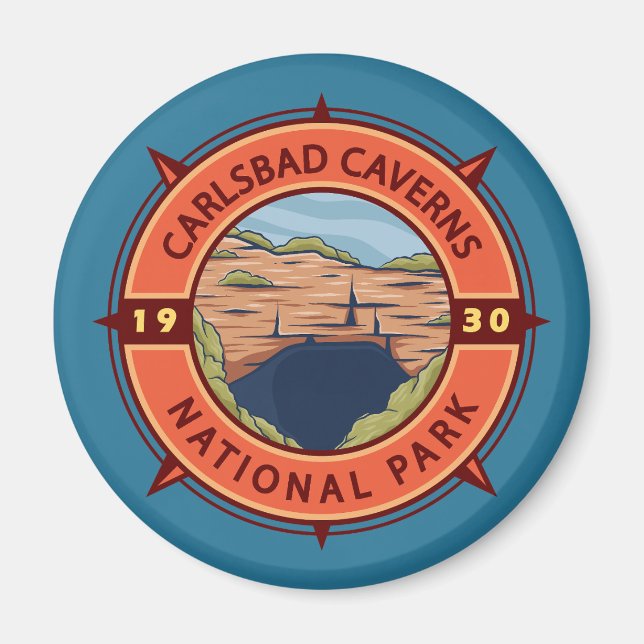 Carlsbad Caverns Nationalpark Retro Kompass Magnet (Vorne)