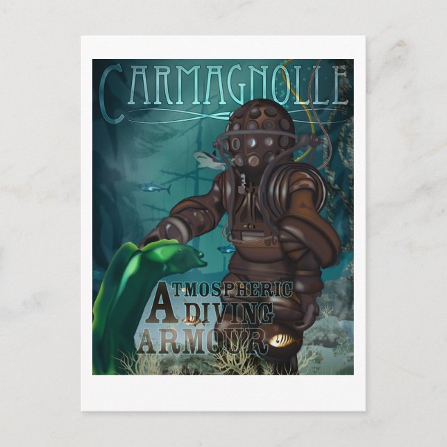 Carmagnolle Diving Rüstung (Steampunk, Retro) Postkarte (Vorderseite)