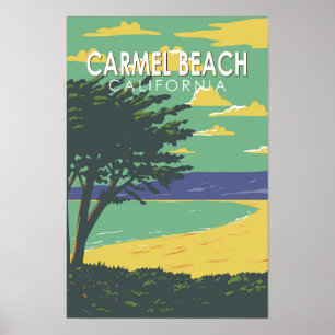 Carmel Beach California Art Vintag Poster