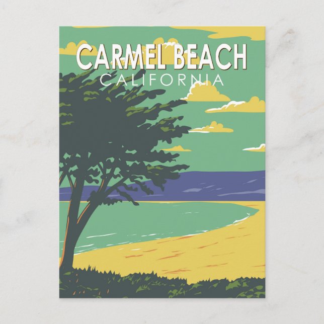Carmel Beach California Art Vintag Postkarte (Vorderseite)