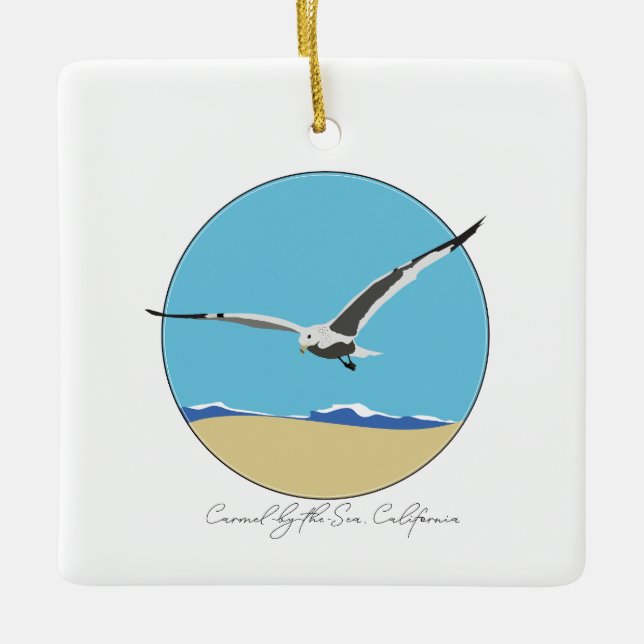 Carmel by Sea California Sea Gull over Beach Keramikornament (Vorderseite)