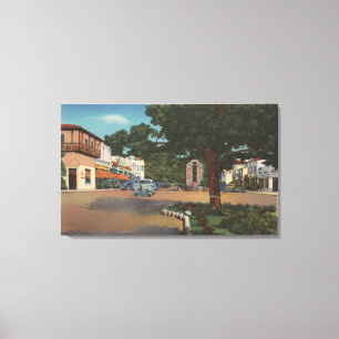 Carmel, CA - Straßen-Szene mit Bäumen und Leinwanddruck