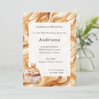 Carmel Cream Hearts Caramel Cupcake Birthday  Einladung