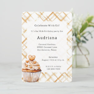 Carmel Cream Hearts Cupcake Birthday Einladung