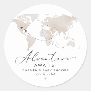 CARMEN Beige Karte Adventure Baby Dusche Runder Aufkleber