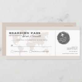 CARMEN Beige World Map Boarding Pass RSVP Card Menükarte