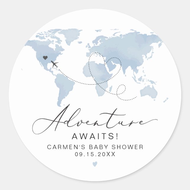 CARMEN Blue Map Adventure Baby Dusche Runder Aufkleber (Vorderseite)
