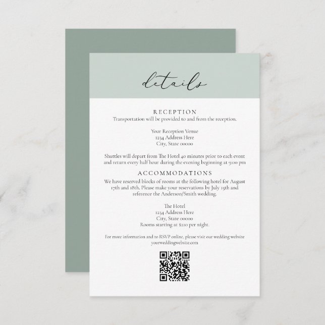 CARMEN Green Passport Style Wedding QR Detail Card Einladung (Vorne/Hinten)