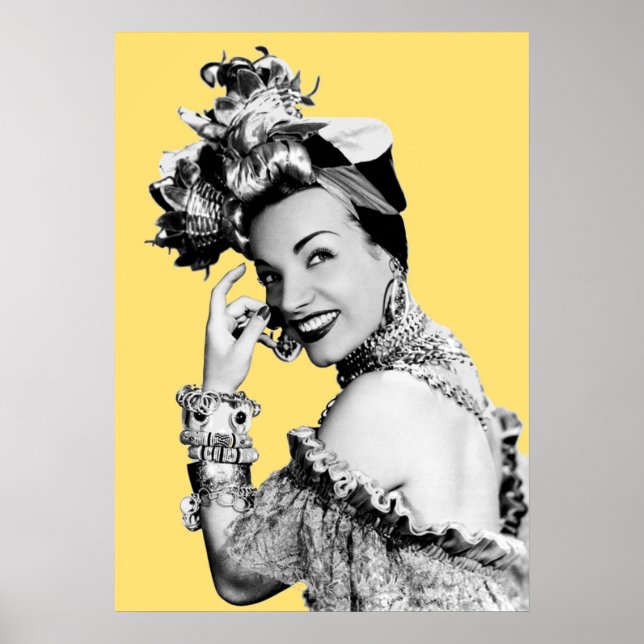 Carmen Miranda Portrait Schwarz-Weiß-Kunstwerk Poster (Vorne)