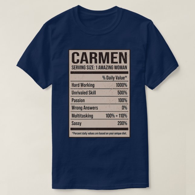 Carmen Nutrition Fakten Name Nickname Alias Titel  T-Shirt (Design vorne)
